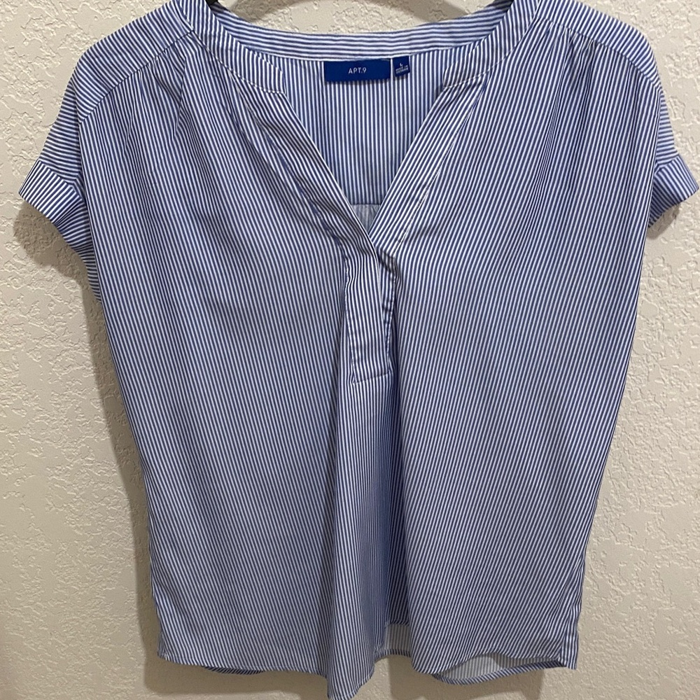 Apt. 9 Women's Blue Pinstripe Blouse Size L